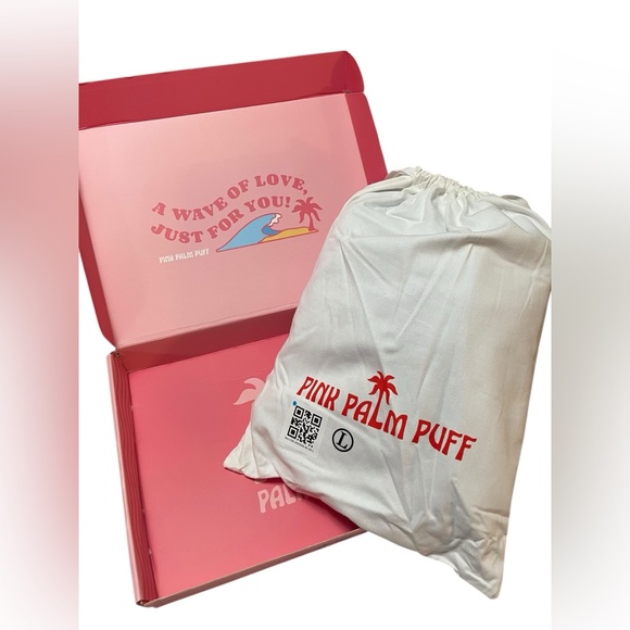 Pink Palm Puff Blue Embroidered Hoodie Everything Comes In Waves Size Large - Picture 9 of 10